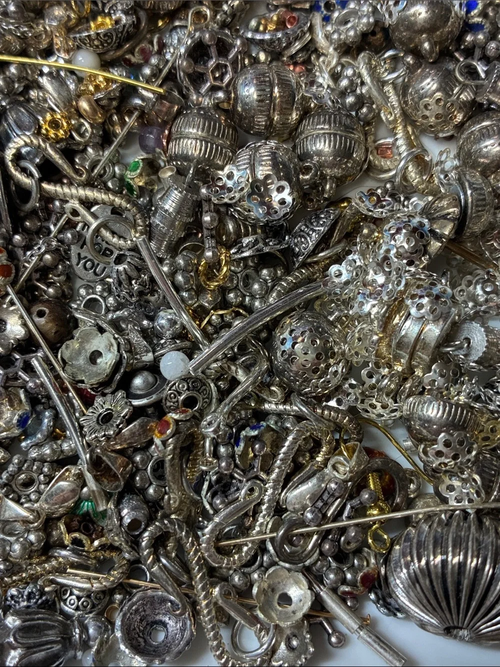Lot of 2+ pounds of silver and gold colored jewelry making findings